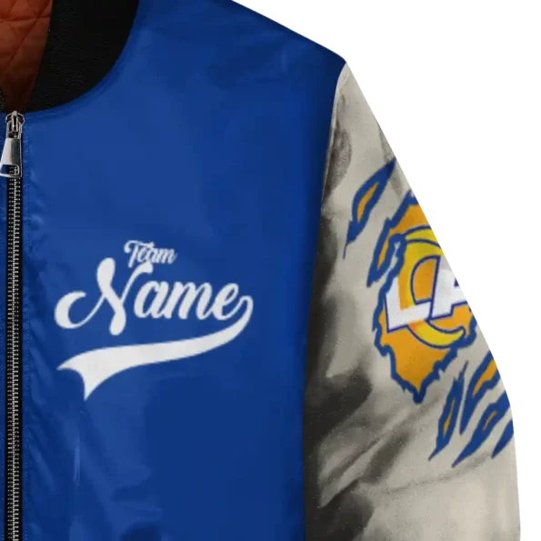 custom los angeles rams razorback outline blue nude bomber jacket premium grade