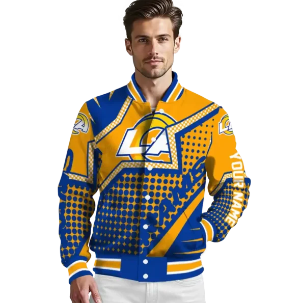 custom los angeles rams star burst blue varsity jacket high quality