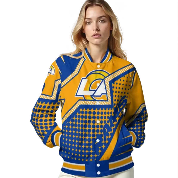 custom los angeles rams star burst blue varsity jacket latest model