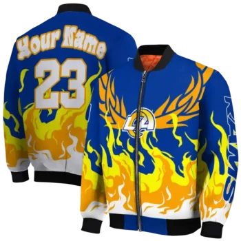 custom los angeles rams winged blaze blue white bomber jacket fashion forward