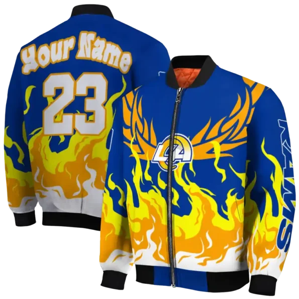 custom los angeles rams winged blaze blue white bomber jacket fashion forward