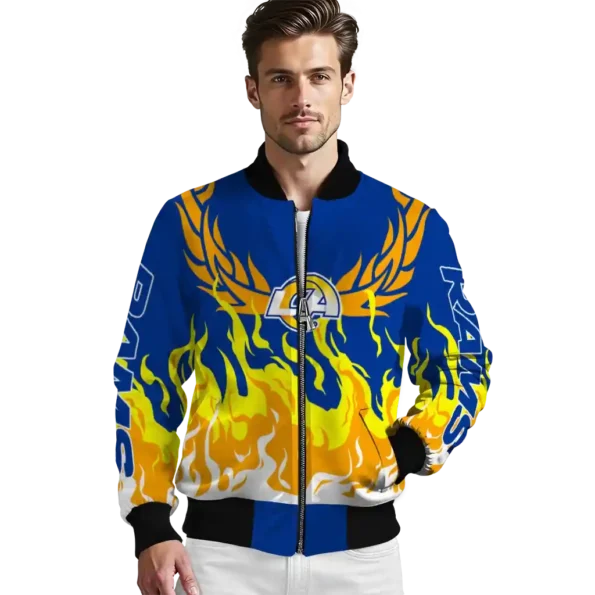 custom los angeles rams winged blaze blue white bomber jacket high quality