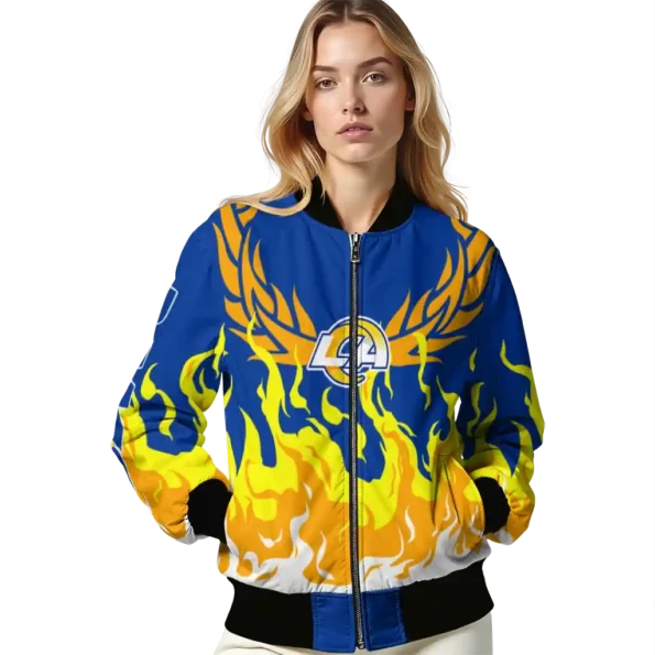 custom los angeles rams winged blaze blue white bomber jacket latest model