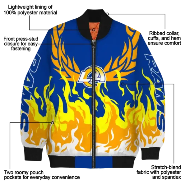 custom los angeles rams winged blaze blue white bomber jacket new arrival