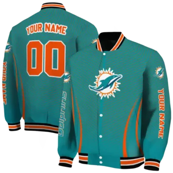custom miami dolphins chevron arrow aqua varsity jacket fashion forward