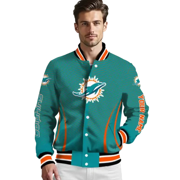 custom miami dolphins chevron arrow aqua varsity jacket high quality