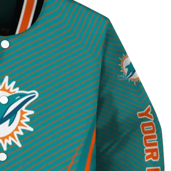 custom miami dolphins chevron arrow aqua varsity jacket premium grade