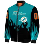 custom miami dolphins flame border aqua black bomber jacket best selling