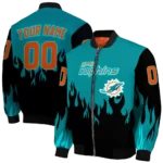 custom miami dolphins flame border aqua black bomber jacket best selling