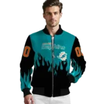 custom miami dolphins flame border aqua black bomber jacket best selling