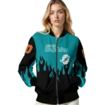 custom miami dolphins flame border aqua black bomber jacket best selling