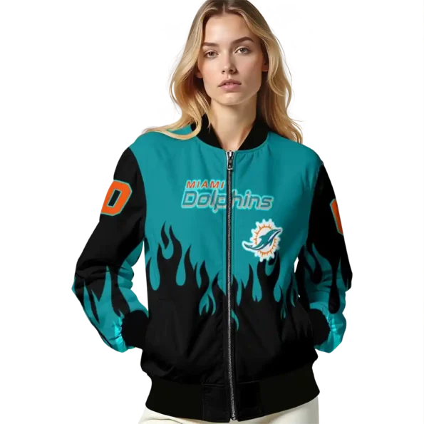 custom miami dolphins flame border aqua black bomber jacket latest model