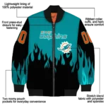 custom miami dolphins flame border aqua black bomber jacket best selling