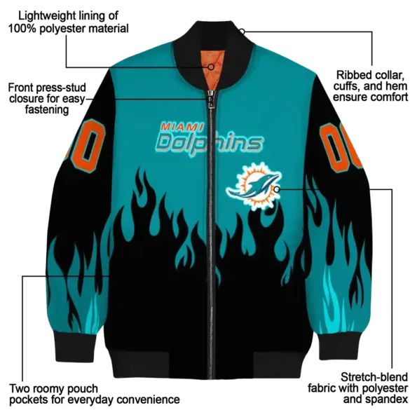 custom miami dolphins flame border aqua black bomber jacket new arrival