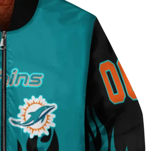custom miami dolphins flame border aqua black bomber jacket premium grade