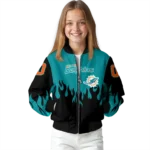 custom miami dolphins flame border aqua black bomber jacket best selling