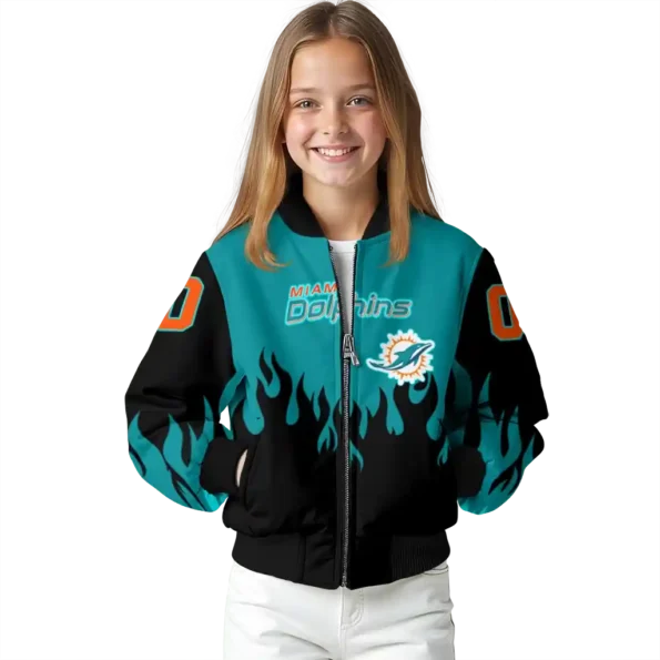 custom miami dolphins flame border aqua black bomber jacket top rated