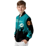 custom miami dolphins flame border aqua black bomber jacket best selling