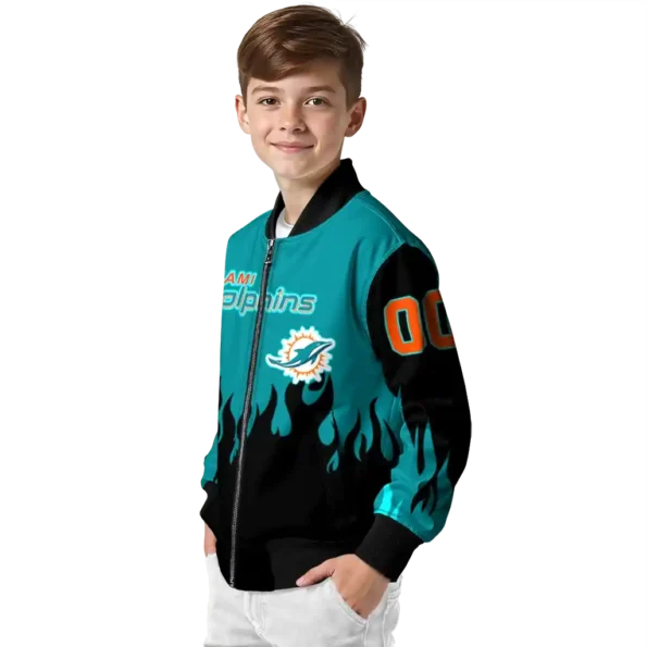custom miami dolphins flame border aqua black bomber jacket trendy