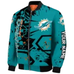 custom miami dolphins hexagon cluster aqua black bomber jacket best selling