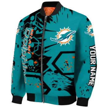 custom miami dolphins hexagon cluster aqua black bomber jacket best selling