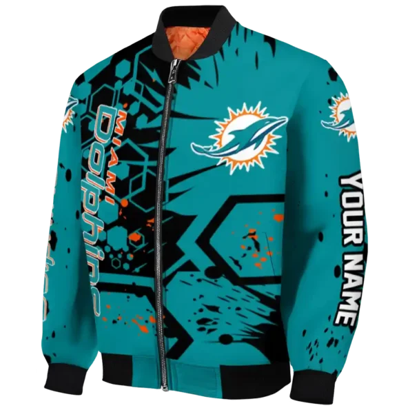 custom miami dolphins hexagon cluster aqua black bomber jacket best selling