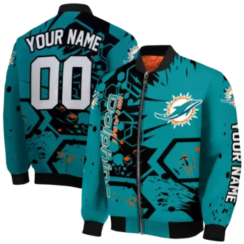 custom miami dolphins hexagon cluster aqua black bomber jacket fashion forward