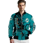 custom miami dolphins hexagon cluster aqua black bomber jacket best selling