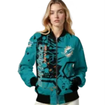 custom miami dolphins hexagon cluster aqua black bomber jacket best selling
