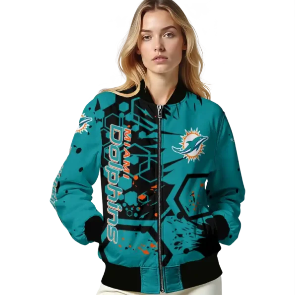 custom miami dolphins hexagon cluster aqua black bomber jacket latest model