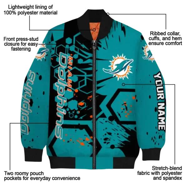 custom miami dolphins hexagon cluster aqua black bomber jacket new arrival