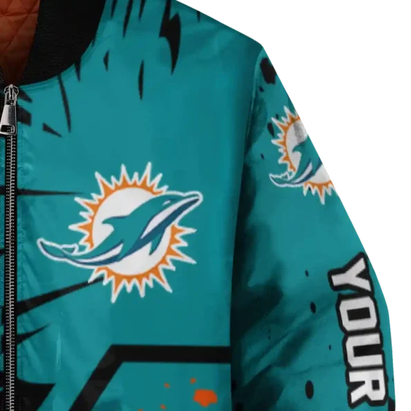 custom miami dolphins hexagon cluster aqua black bomber jacket premium grade