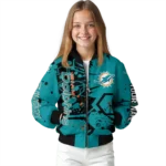 custom miami dolphins hexagon cluster aqua black bomber jacket best selling