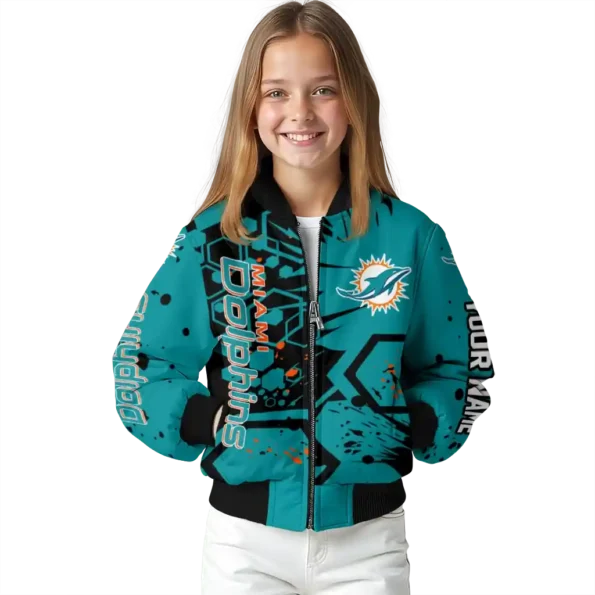 custom miami dolphins hexagon cluster aqua black bomber jacket top rated