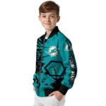 custom miami dolphins hexagon cluster aqua black bomber jacket best selling