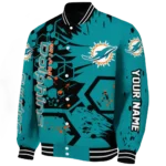 custom miami dolphins hexagon cluster aqua black varsity jacket best selling