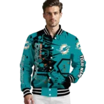 custom miami dolphins hexagon cluster aqua black varsity jacket best selling