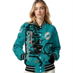 custom miami dolphins hexagon cluster aqua black varsity jacket best selling