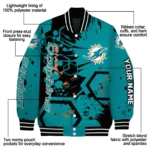 custom miami dolphins hexagon cluster aqua black varsity jacket best selling