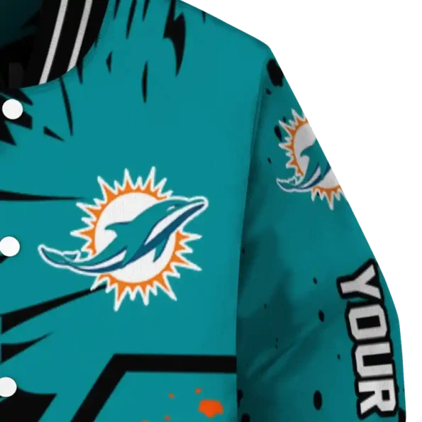 custom miami dolphins hexagon cluster aqua black varsity jacket premium grade