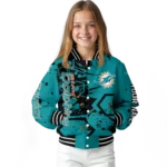 custom miami dolphins hexagon cluster aqua black varsity jacket best selling