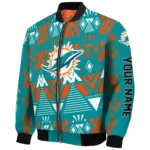 custom miami dolphins pyramid shapes aqua bomber jacket best selling