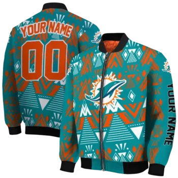 custom miami dolphins pyramid shapes aqua bomber jacket fashion forward