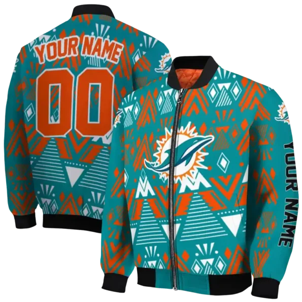 custom miami dolphins pyramid shapes aqua bomber jacket fashion forward
