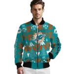 custom miami dolphins pyramid shapes aqua bomber jacket best selling
