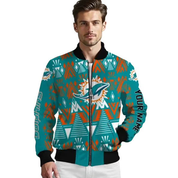 custom miami dolphins pyramid shapes aqua bomber jacket high quality