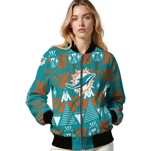 custom miami dolphins pyramid shapes aqua bomber jacket latest model
