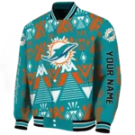 custom miami dolphins pyramid shapes aqua varsity jacket best selling