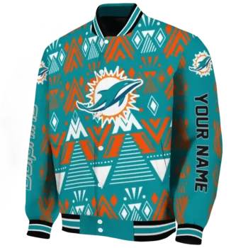 custom miami dolphins pyramid shapes aqua varsity jacket best selling