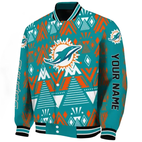 custom miami dolphins pyramid shapes aqua varsity jacket best selling